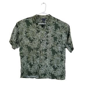Knightsbridge Mens Hawaiian Shirt Large Green Leaf Print Short Sleeve Button Up